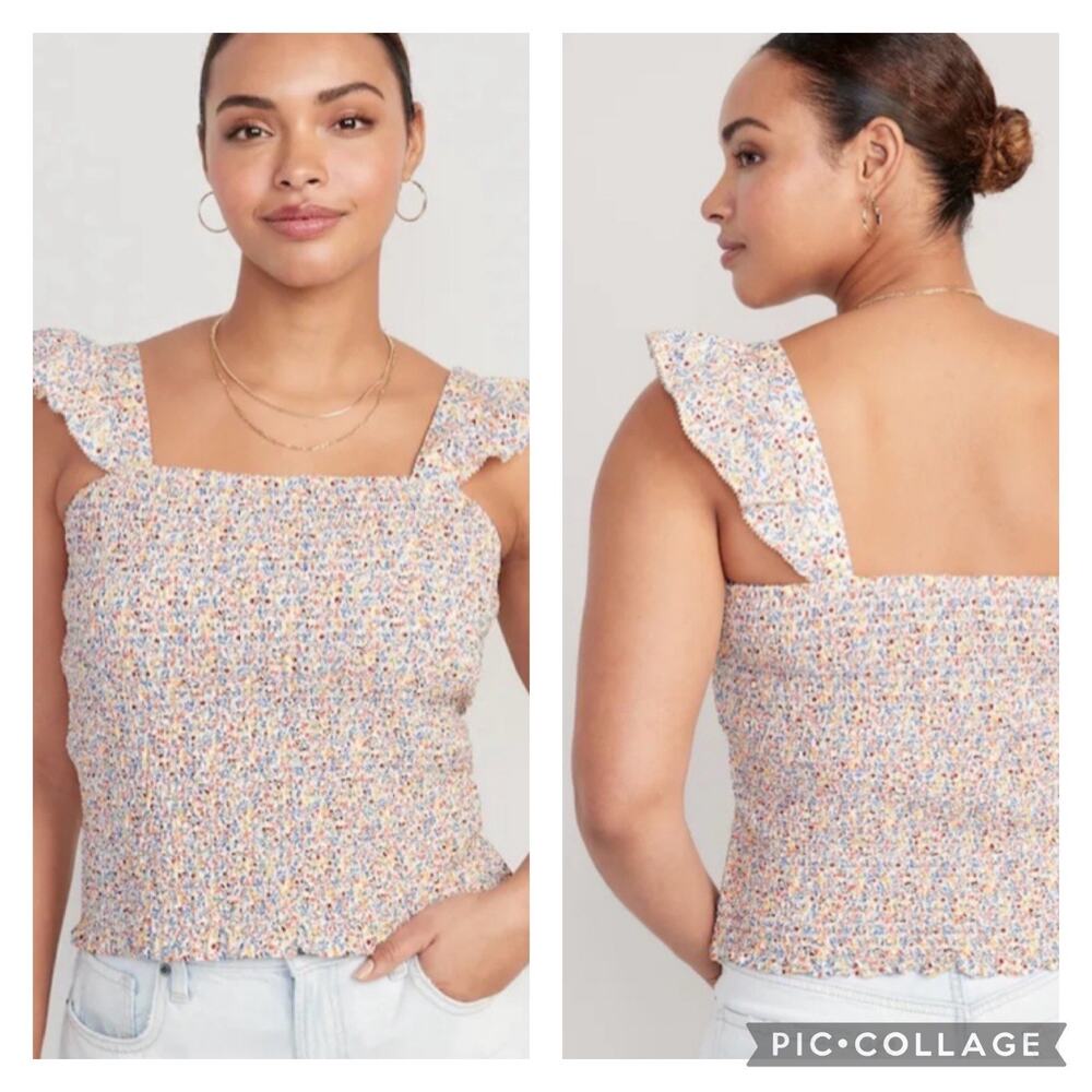 Old Navy Ditsy Floral Smocked Tank Ruffled Sleeve NEW Size XL